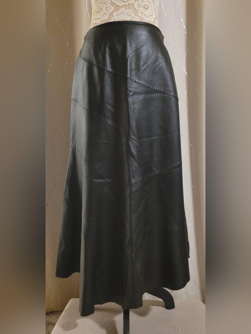 ​Oska Asymmetrical Black Buttery-Soft Genuine Leather Midi Skirt Size 11